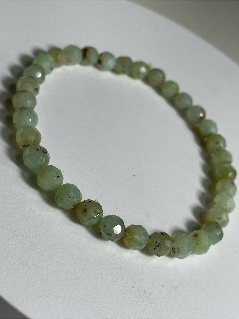 Faceted Chrysoprase Beaded Stretch Bracelet - Delicate Gem Accent